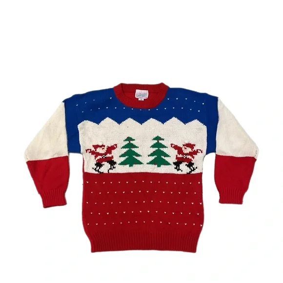 Vintage 80s “Santa” Red/white/blue Christmas Sweater - Picture 1 of 6